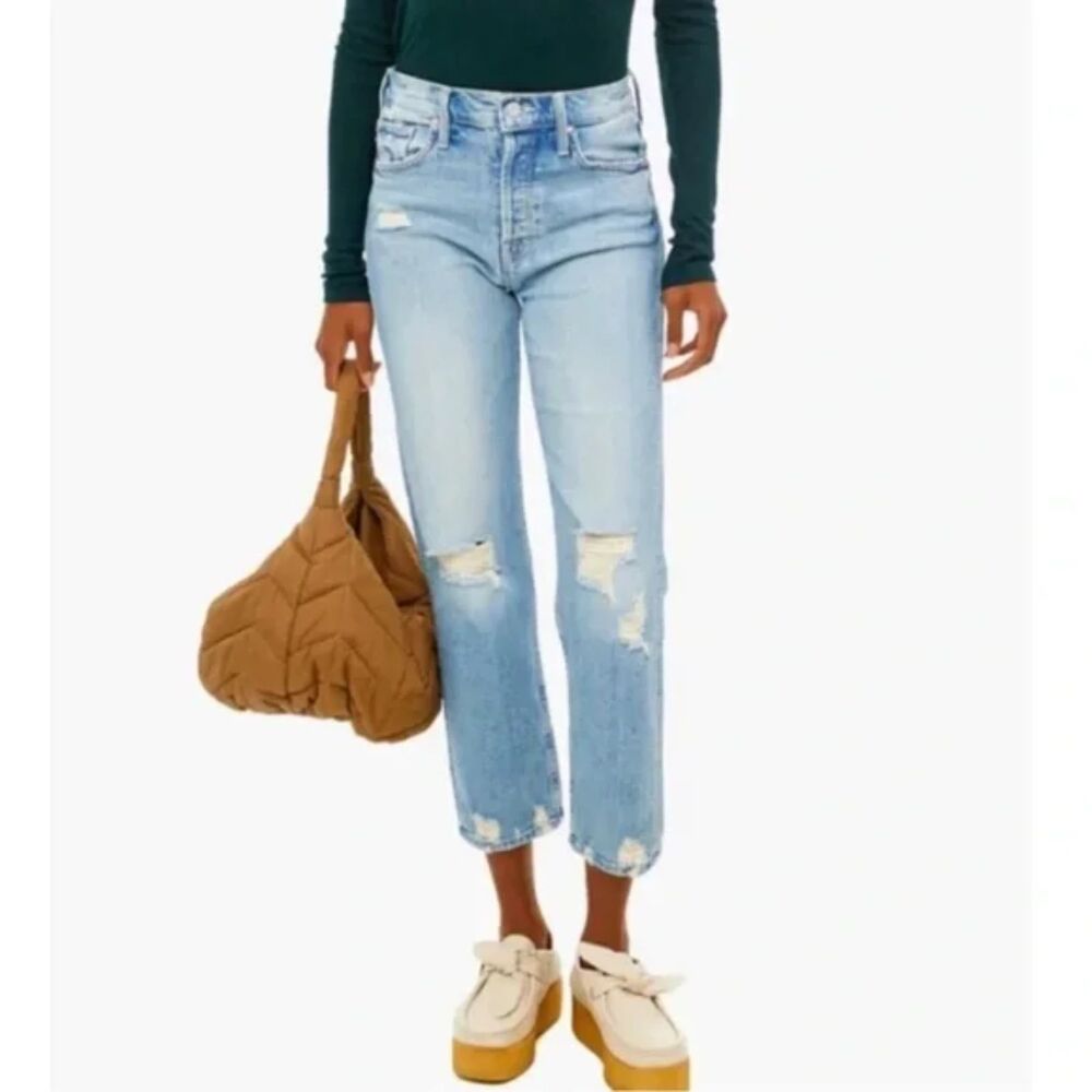 Mother Jeans Women's Size 24 Blue Tomcat The Confession Distressed Straight Leg
